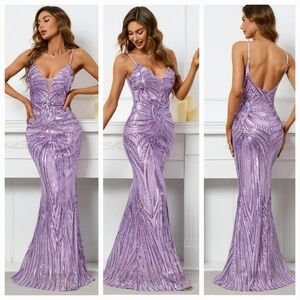 Purple, Cami, Backless, Sleeveless,  Spaghetti, Sequined